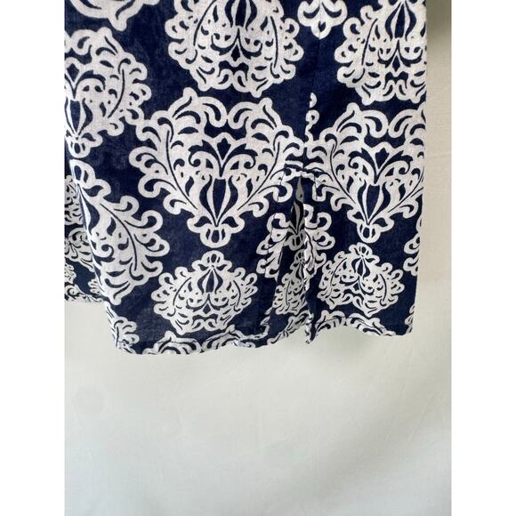 Talbots Women’s L Tunic Top Blouse Cotton Navy White V-Neck Lace Medallion Boho - Picture 6 of 8